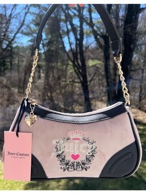 NEW! NWT JUICY COUTURE Velour Heritage Shoulder Bag Dusty Blush Pink